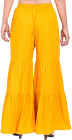 PAVONINE Mustard Color Solid 3-Panels Flared Sharara | Grocsy