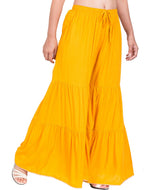 PAVONINE Mustard Color Solid 3-Panels Flared Sharara | Grocsy