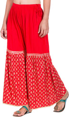 PAVONINE Red Color 3-Panels Sequence Printed Flared Sharara For Women & Girls | Grocsy