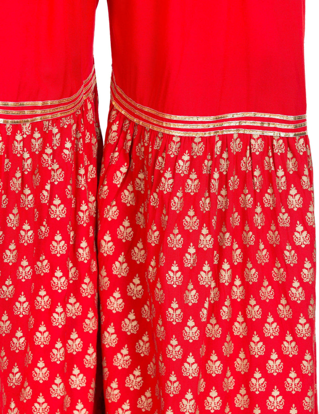 PAVONINE Red Color 3-Panels Sequence Printed Flared Sharara For Women & Girls | Grocsy