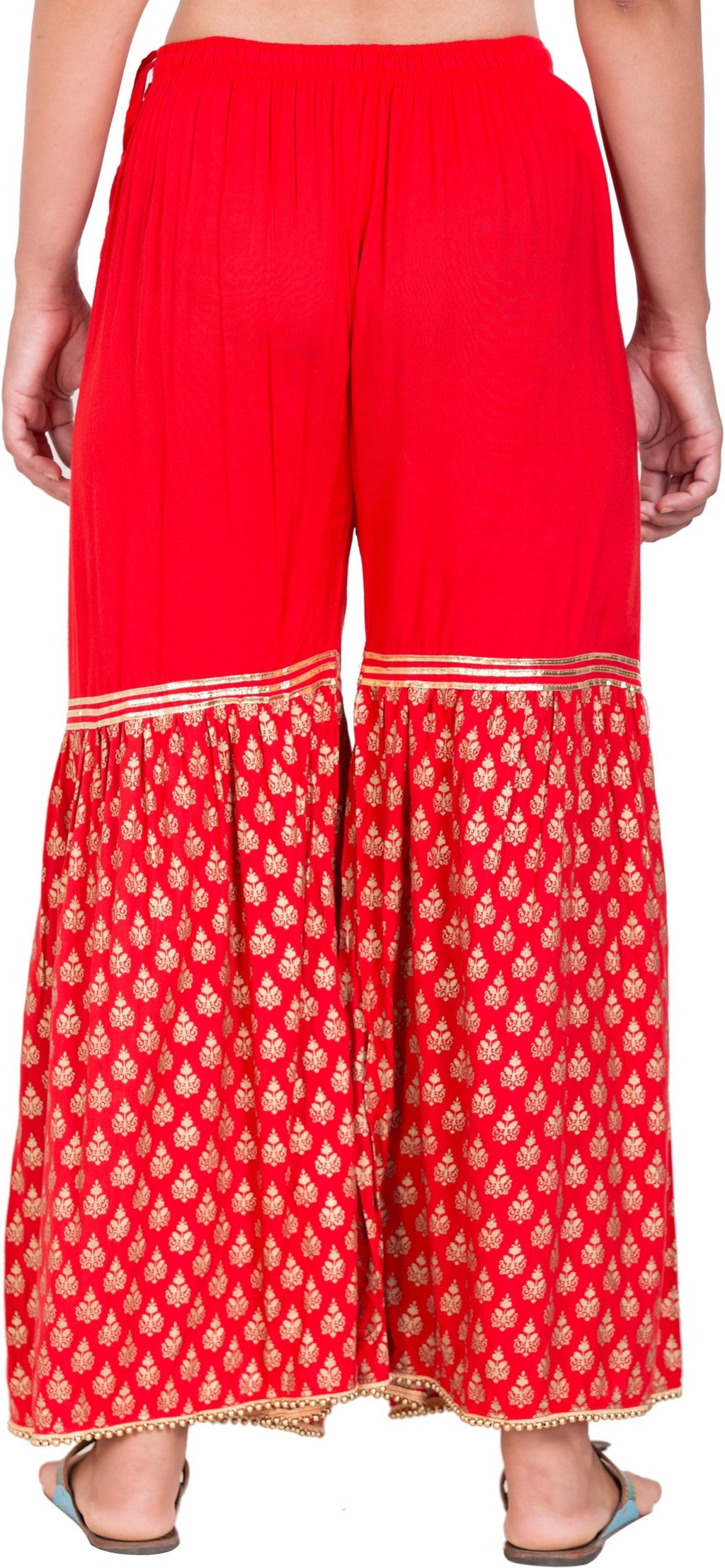 PAVONINE Red Color 3-Panels Sequence Printed Flared Sharara For Women & Girls | Grocsy