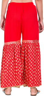 PAVONINE Red Color 3-Panels Sequence Printed Flared Sharara For Women & Girls | Grocsy
