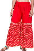 PAVONINE Red Color 3-Panels Sequence Printed Flared Sharara For Women & Girls | Grocsy