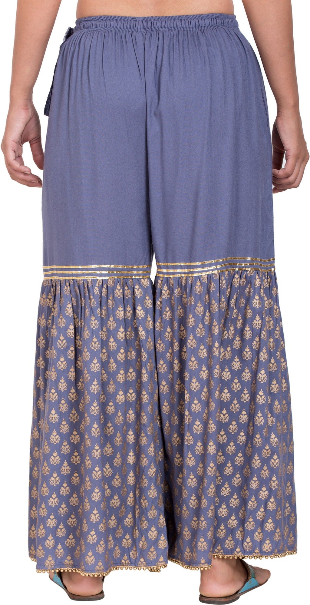 PAVONINE Grey Color 3-Panels Sequence Printed Flared Sharara For Women & Girls | Grocsy