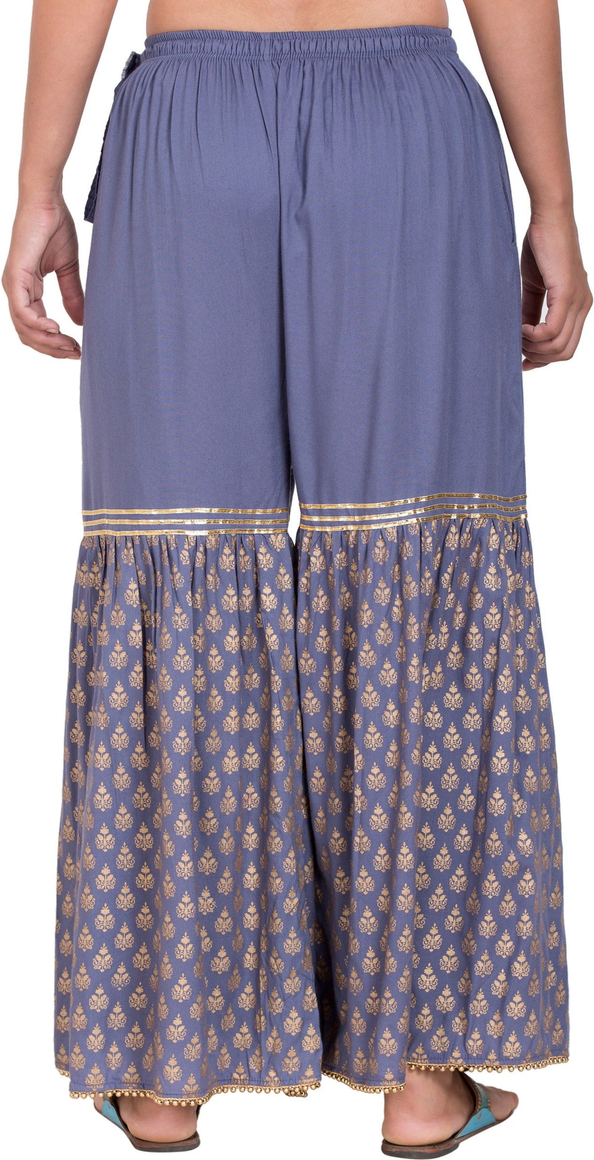 PAVONINE Grey Color 3-Panels Sequence Printed Flared Sharara For Women & Girls | Grocsy