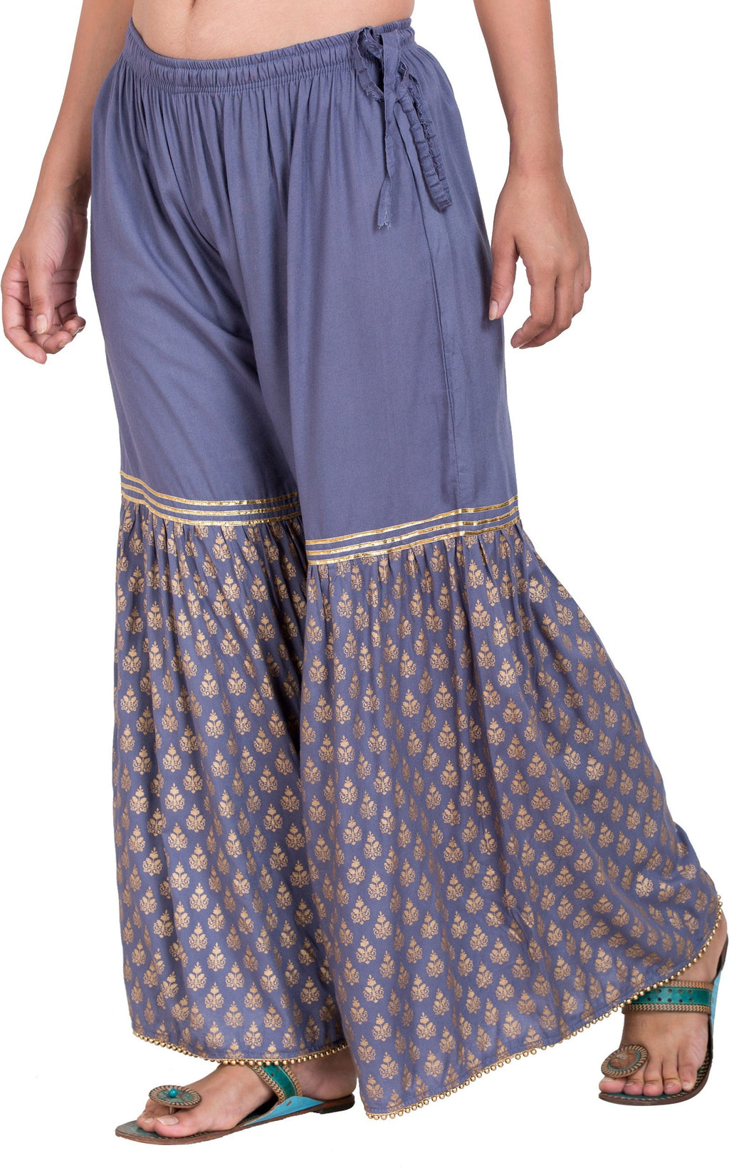 PAVONINE Grey Color 3-Panels Sequence Printed Flared Sharara For Women & Girls | Grocsy
