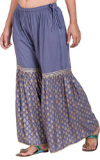 PAVONINE Grey Color 3-Panels Sequence Printed Flared Sharara For Women & Girls | Grocsy
