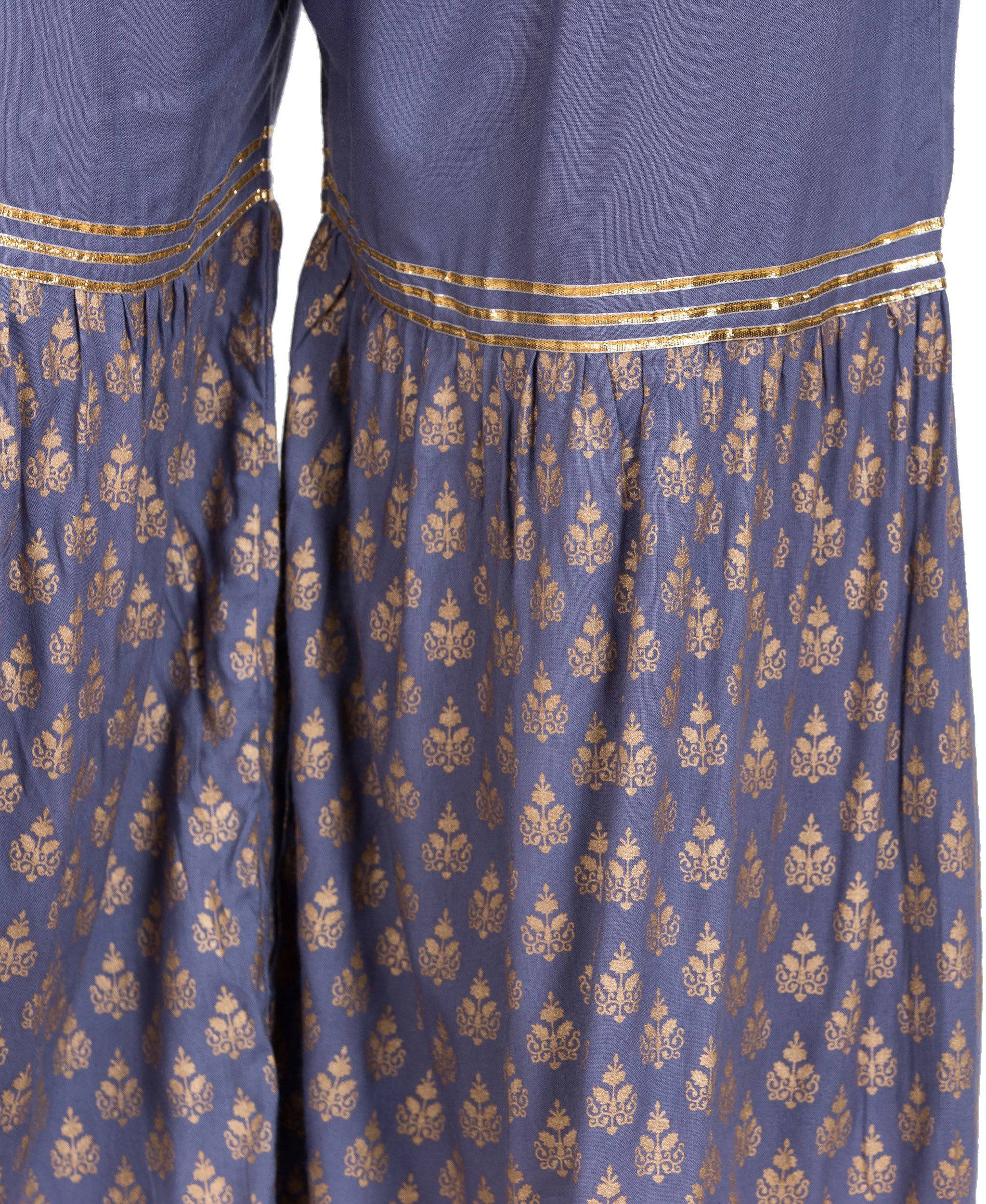 PAVONINE Grey Color 3-Panels Sequence Printed Flared Sharara For Women & Girls | Grocsy