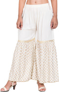 PAVONINE Off-White Color 3-Panels Sequence Printed Flared Sharara For Women & Girls | Grocsy