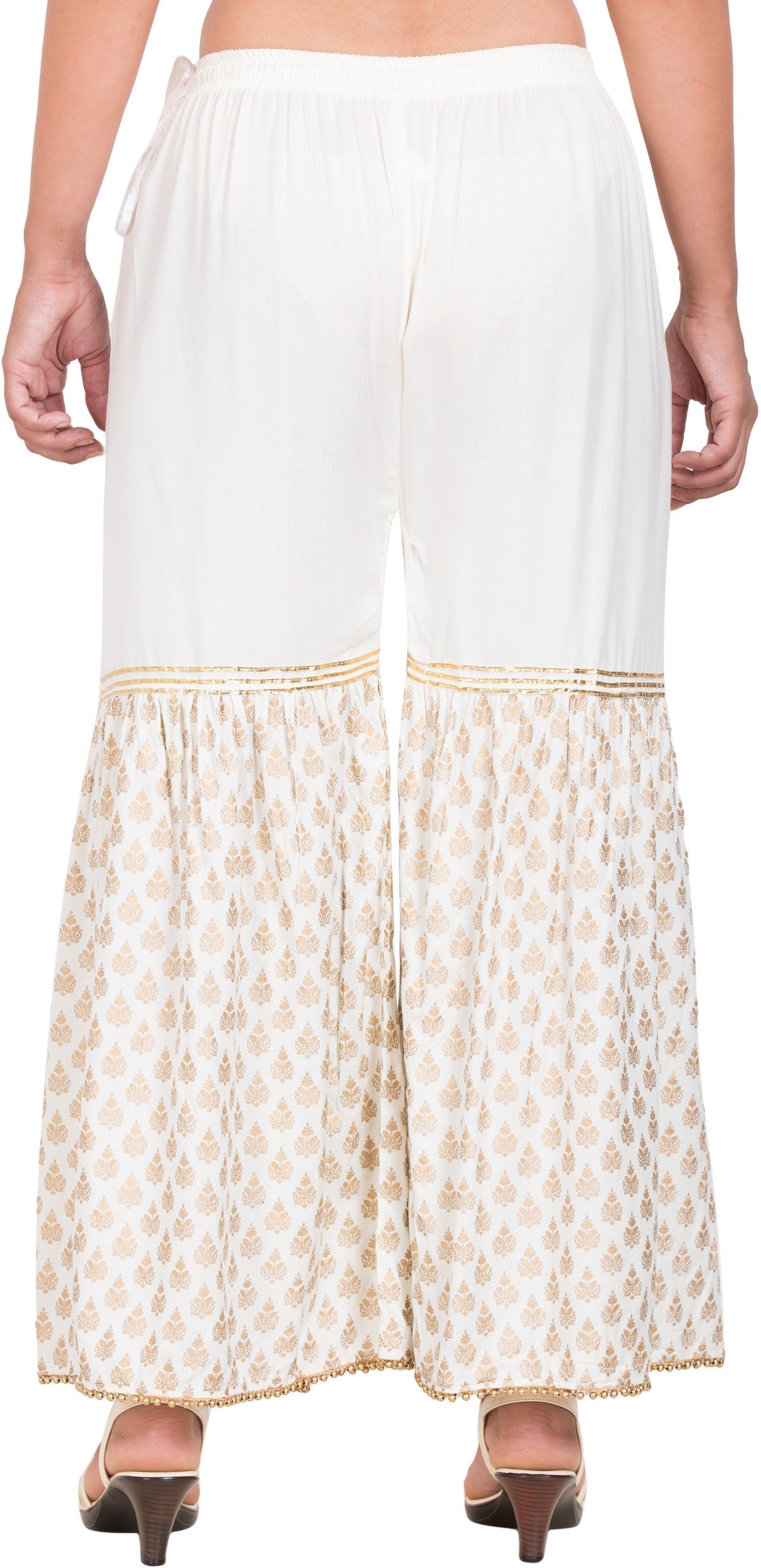 PAVONINE Off-White Color 3-Panels Sequence Printed Flared Sharara For Women & Girls | Grocsy