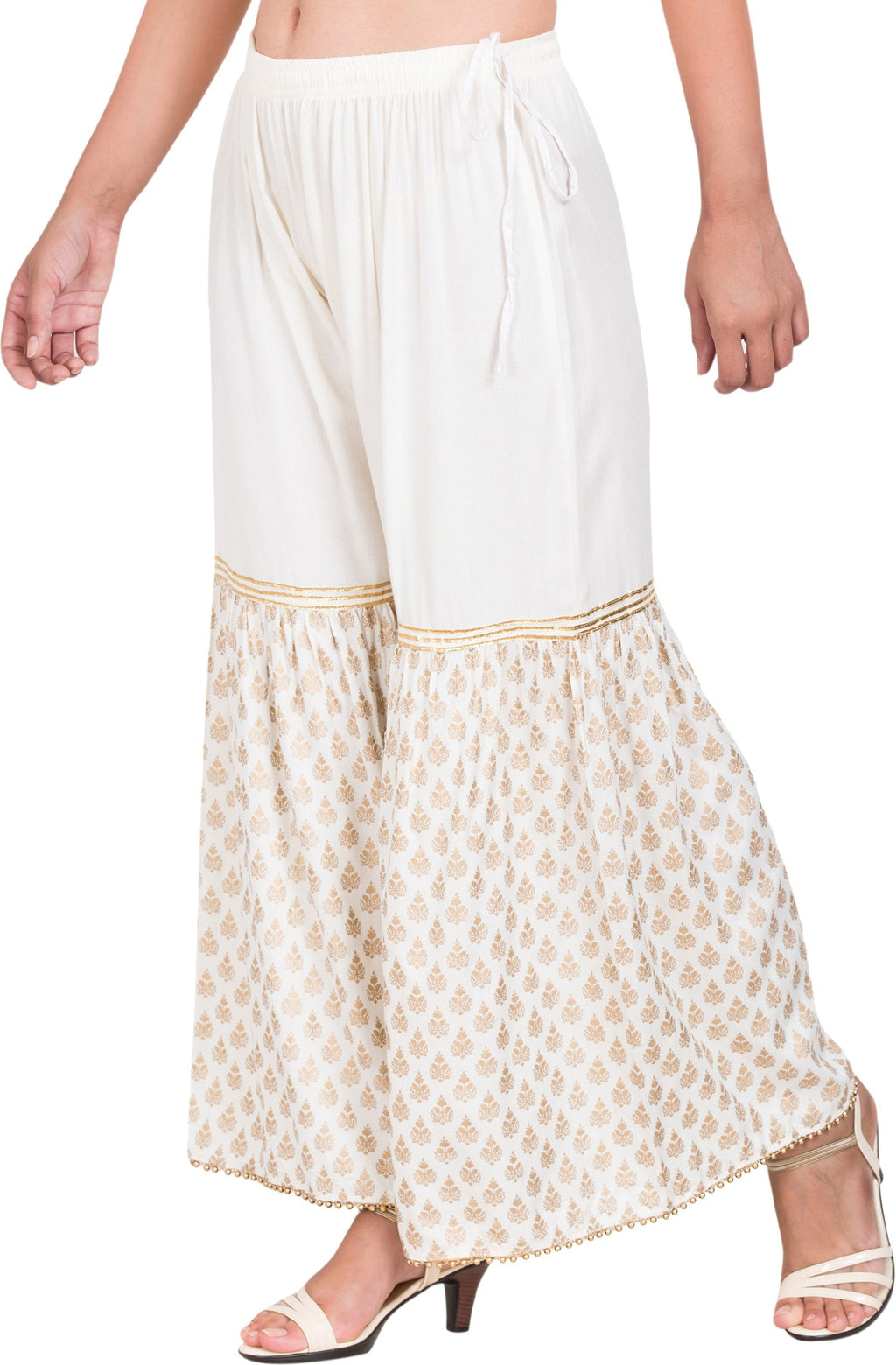 PAVONINE Off-White Color 3-Panels Sequence Printed Flared Sharara For Women & Girls | Grocsy