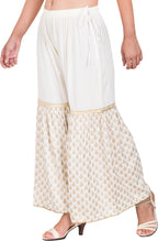 PAVONINE Off-White Color 3-Panels Sequence Printed Flared Sharara For Women & Girls | Grocsy