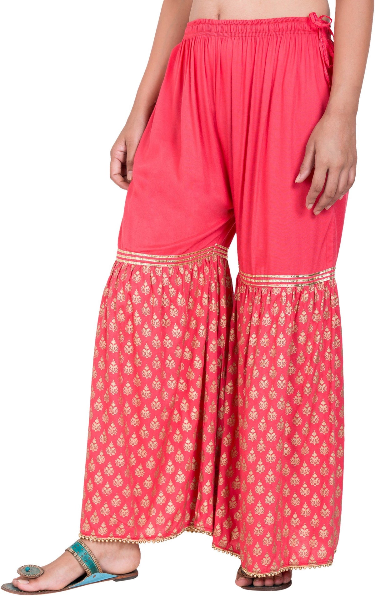 PAVONINE Gajri Color 3-Panels Sequence Printed Flared Sharara For Women & Girls | Grocsy