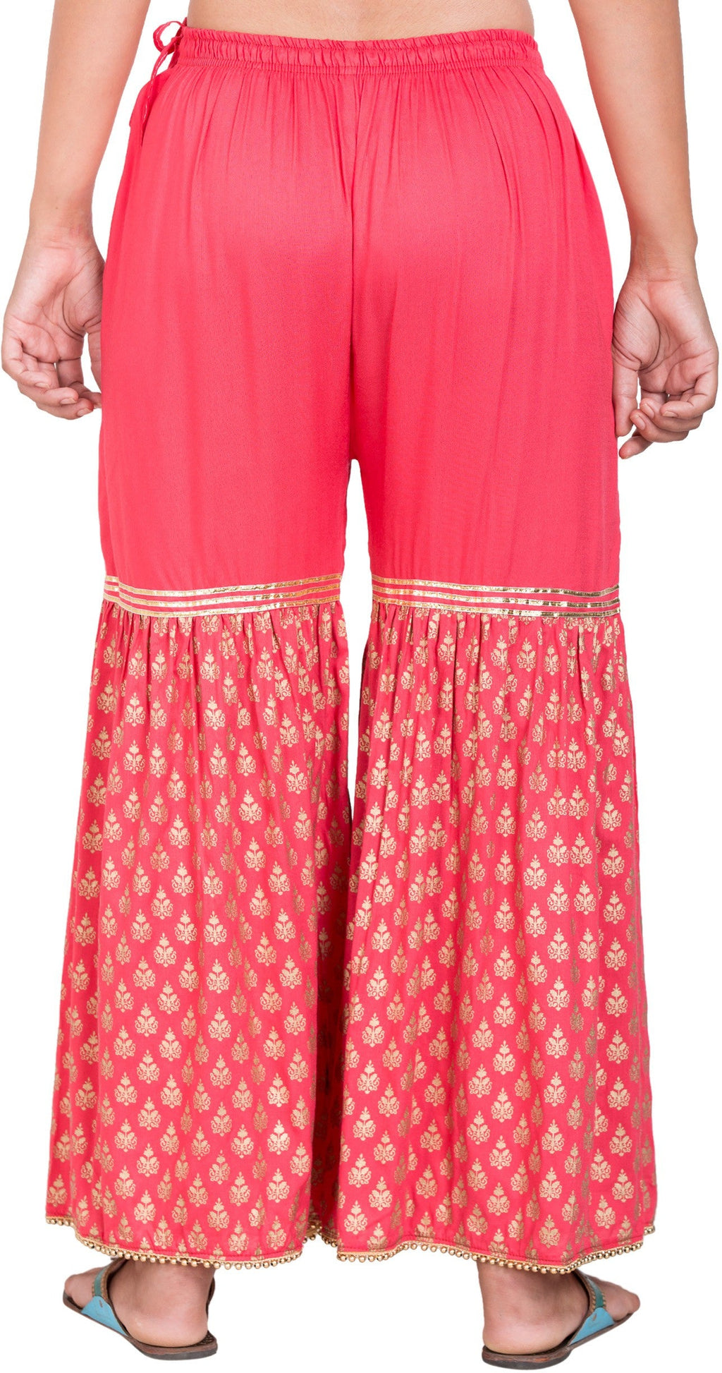 PAVONINE Gajri Color 3-Panels Sequence Printed Flared Sharara For Women & Girls | Grocsy
