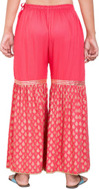 PAVONINE Gajri Color 3-Panels Sequence Printed Flared Sharara For Women & Girls | Grocsy