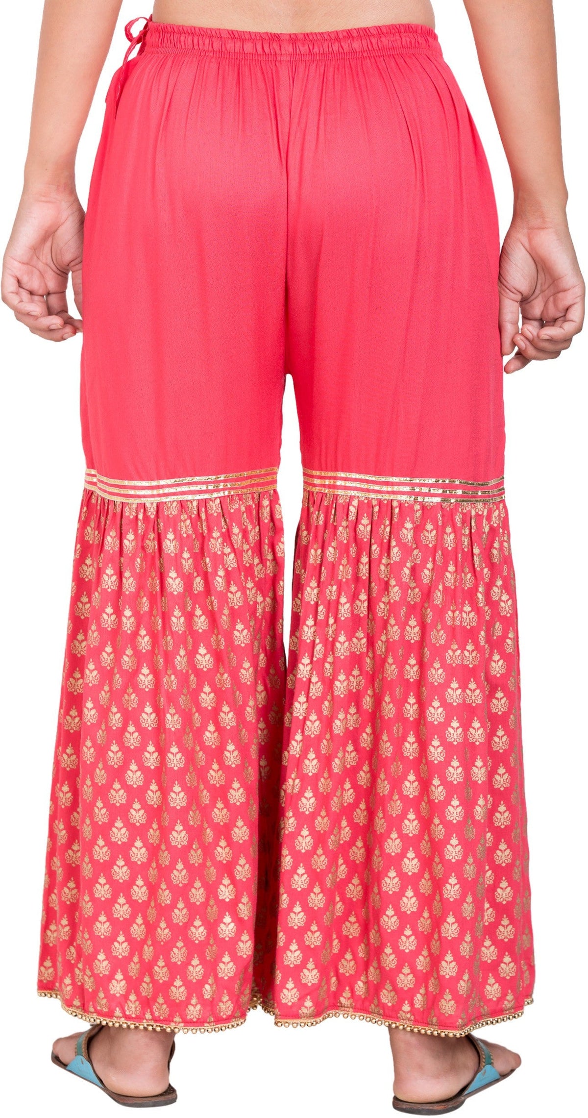 PAVONINE Gajri Color 3-Panels Sequence Printed Flared Sharara For Women & Girls | Grocsy
