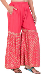 PAVONINE Gajri Color 3-Panels Sequence Printed Flared Sharara For Women & Girls | Grocsy