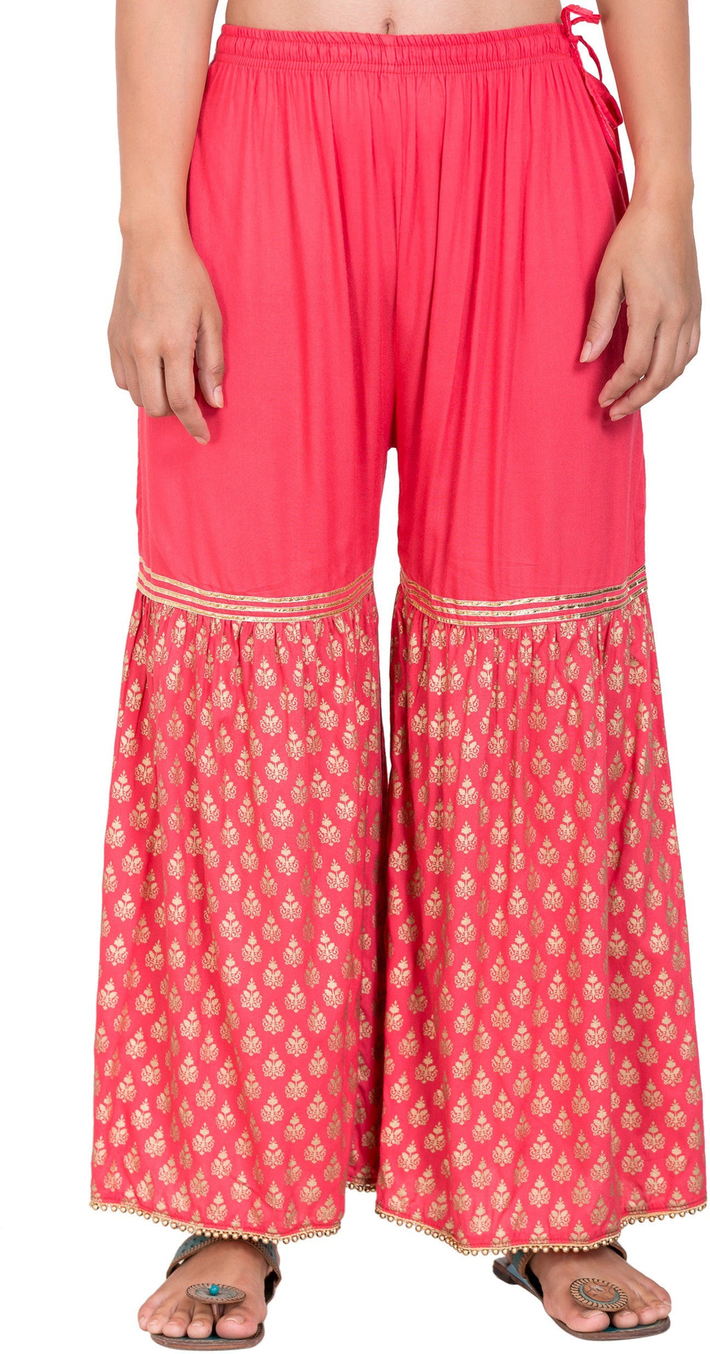 PAVONINE Gajri Color 3-Panels Sequence Printed Flared Sharara For Women & Girls | Grocsy
