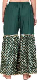 PAVONINE Bottle Green Color 3-Panels Sequence Printed Flared Sharara For Women & Girls | Grocsy