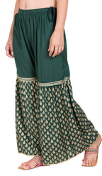 PAVONINE Bottle Green Color 3-Panels Sequence Printed Flared Sharara For Women & Girls | Grocsy