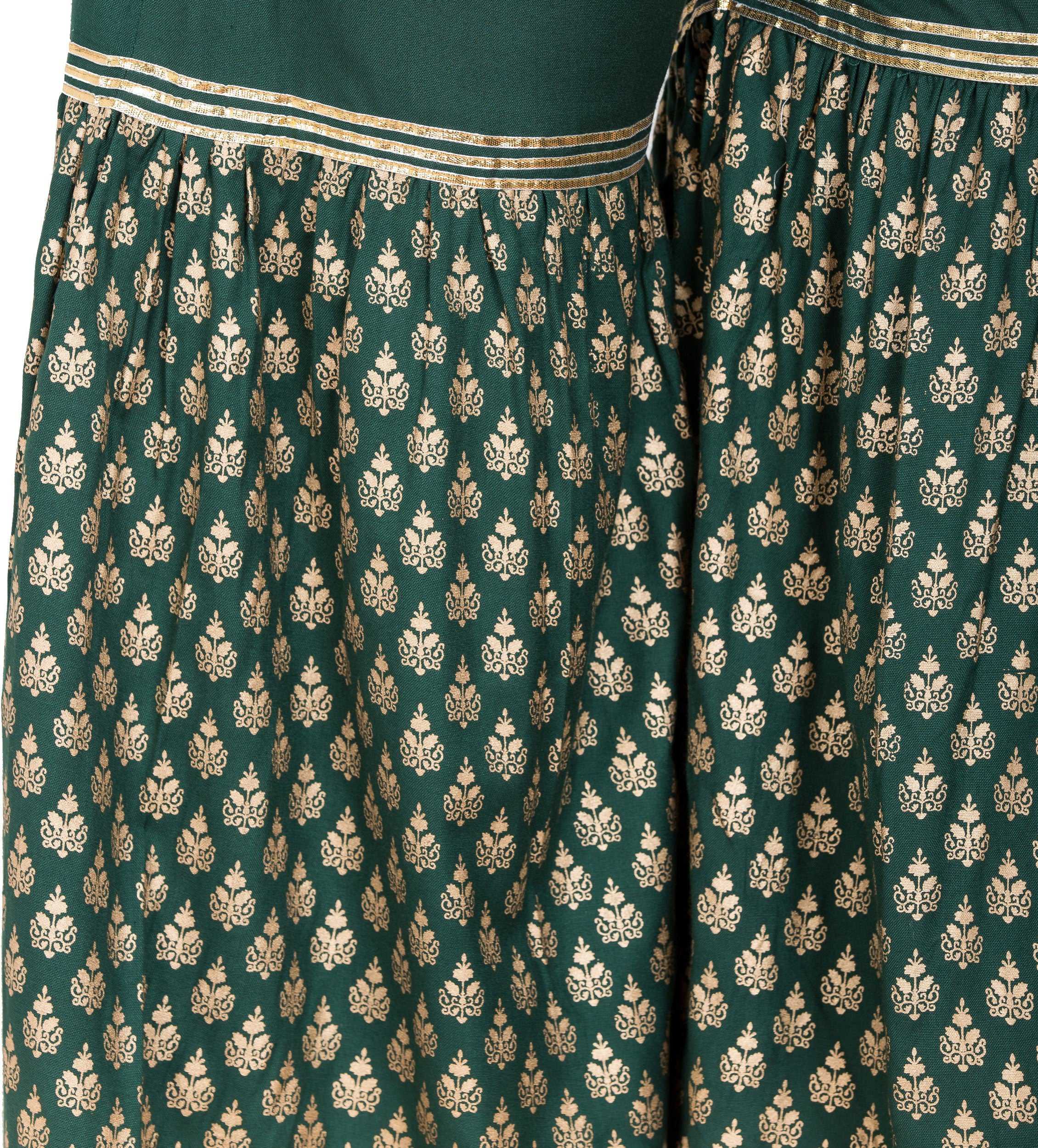 PAVONINE Bottle Green Color 3-Panels Sequence Printed Flared Sharara For Women & Girls | Grocsy