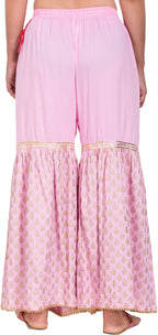 PAVONINE Pink Color 3-Panels Sequence Printed Flared Sharara For Women & Girls | Grocsy