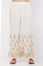 PAVONINE White Color Golden Printed Rayon Fabric Sharara For Women & Girls | Grocsy