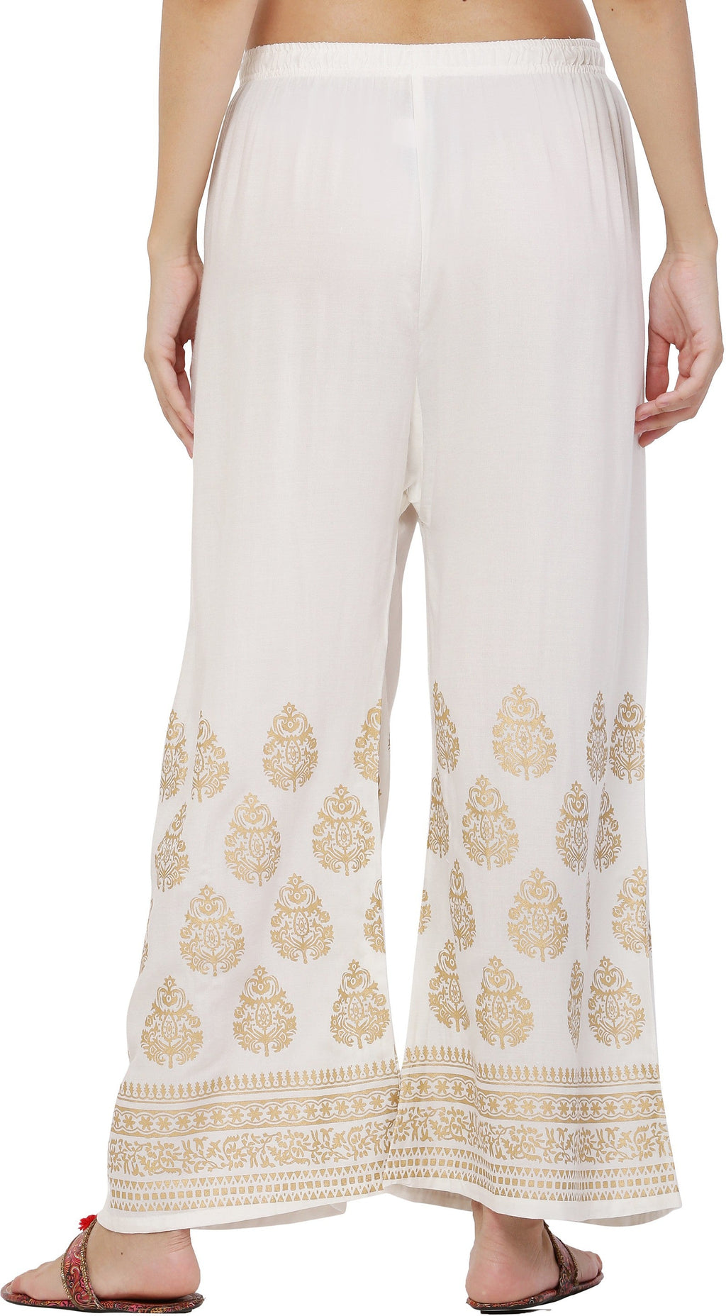 PAVONINE White Color Golden Printed Rayon Fabric Sharara For Women & Girls | Grocsy