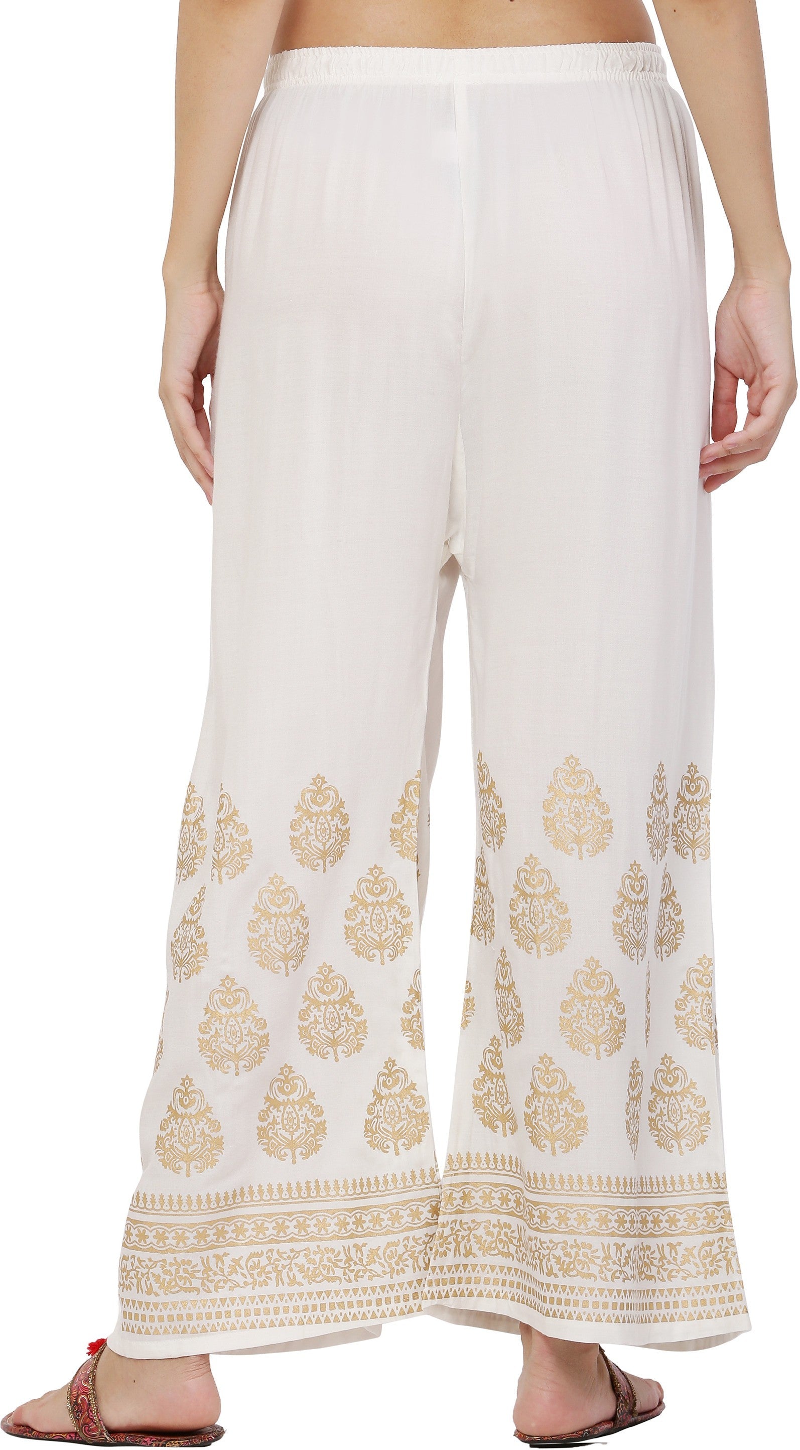 PAVONINE White Color Golden Printed Rayon Fabric Sharara For Women & Girls | Grocsy