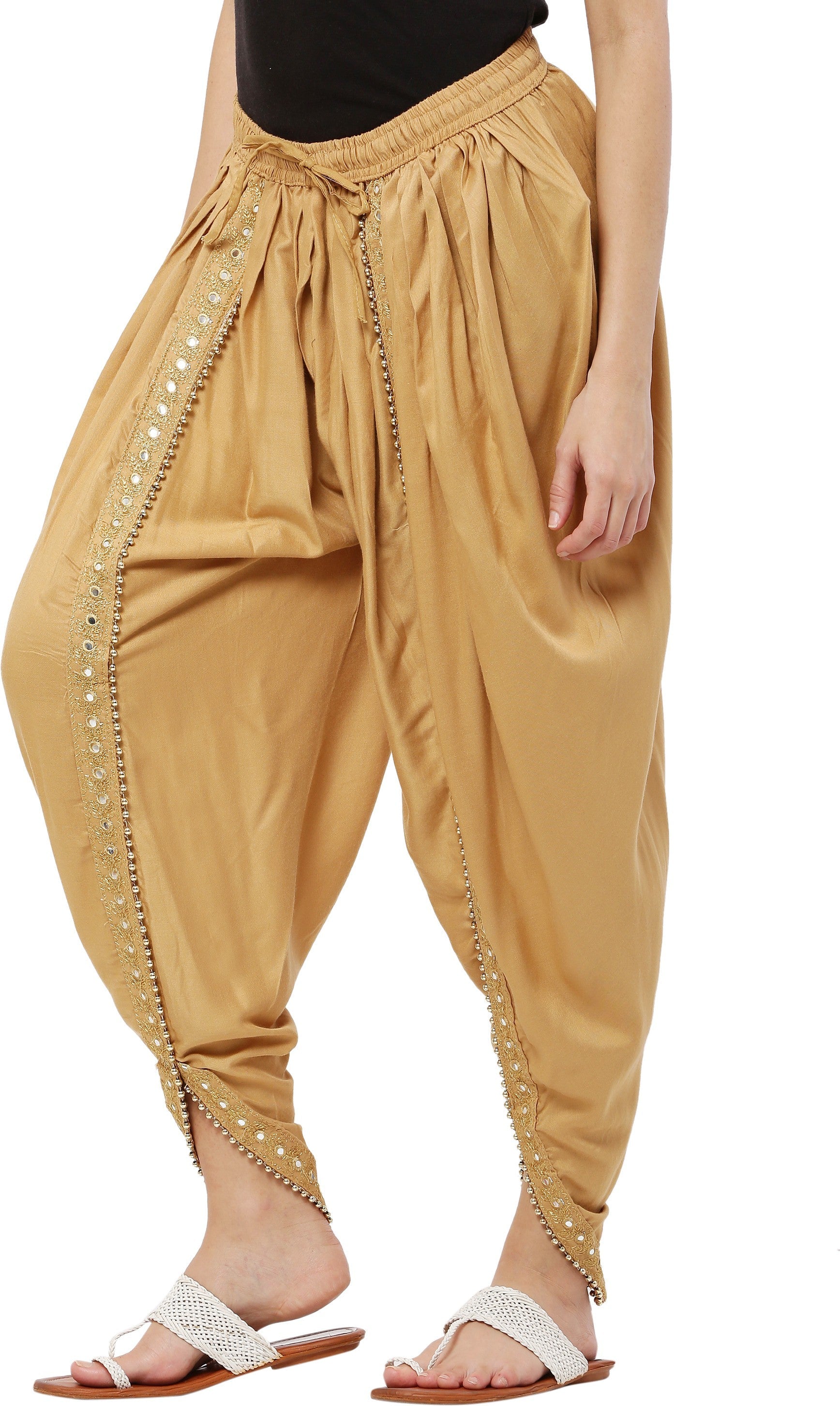 PAVONINE Beige Color Embellished Beetel Rayon Fabric Patiala For Women & Girls | Grocsy