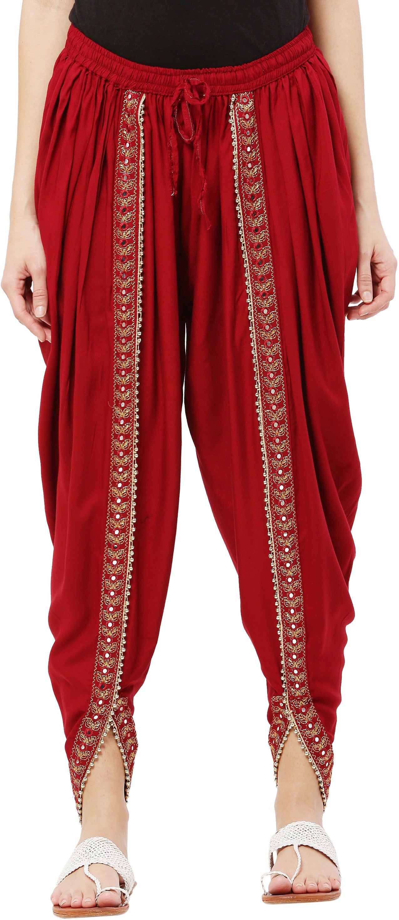 PAVONINE Maroon Color Embellished Beetel Rayon Fabric Patiala For Women & Girls | Grocsy