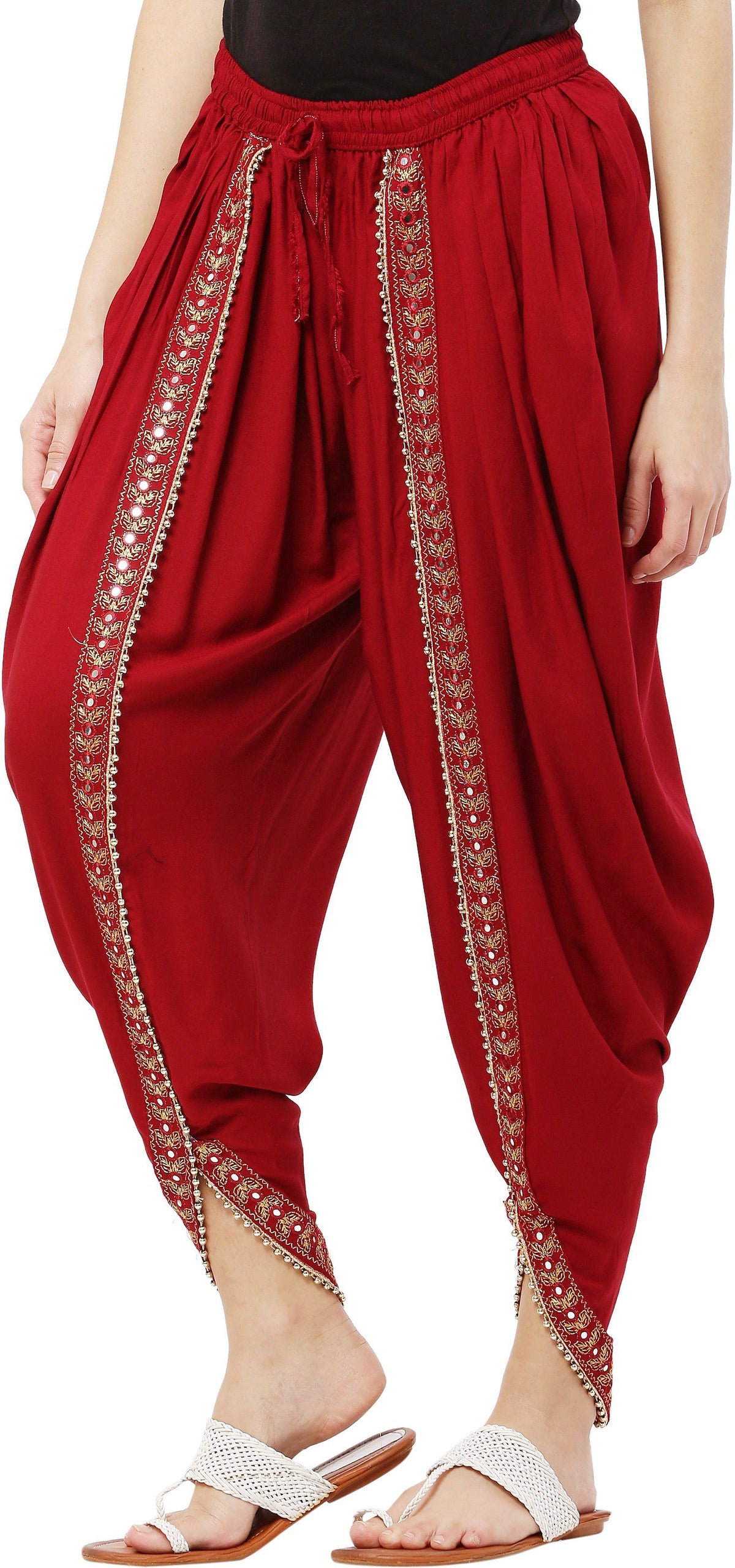 PAVONINE Maroon Color Embellished Beetel Rayon Fabric Patiala For Women & Girls | Grocsy