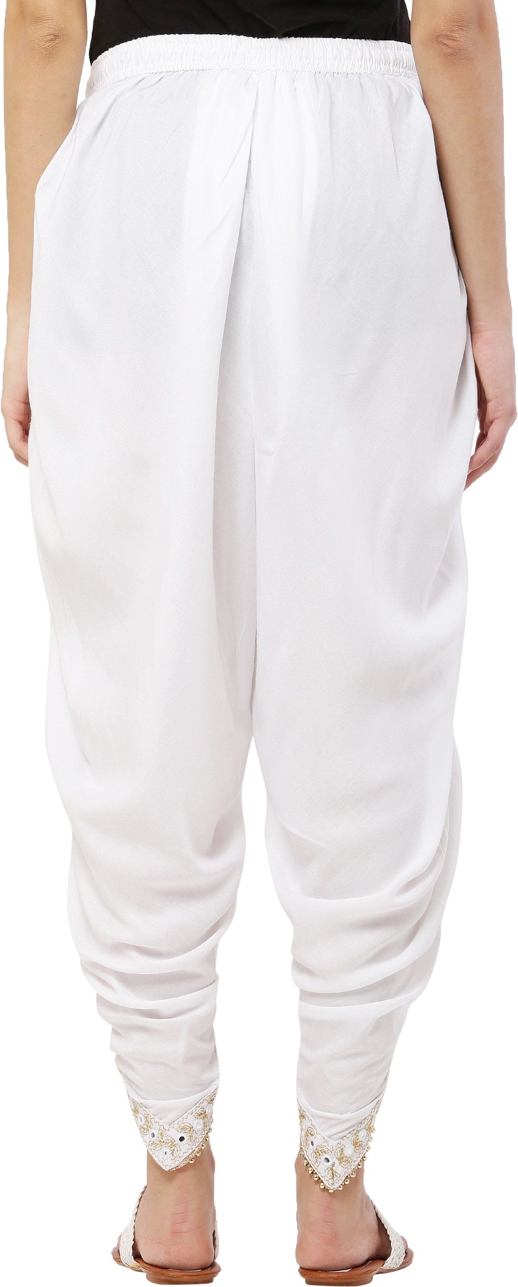 PAVONINE White Color Embellished Beetel Rayon Fabric Patiala For Women & Girls | Grocsy