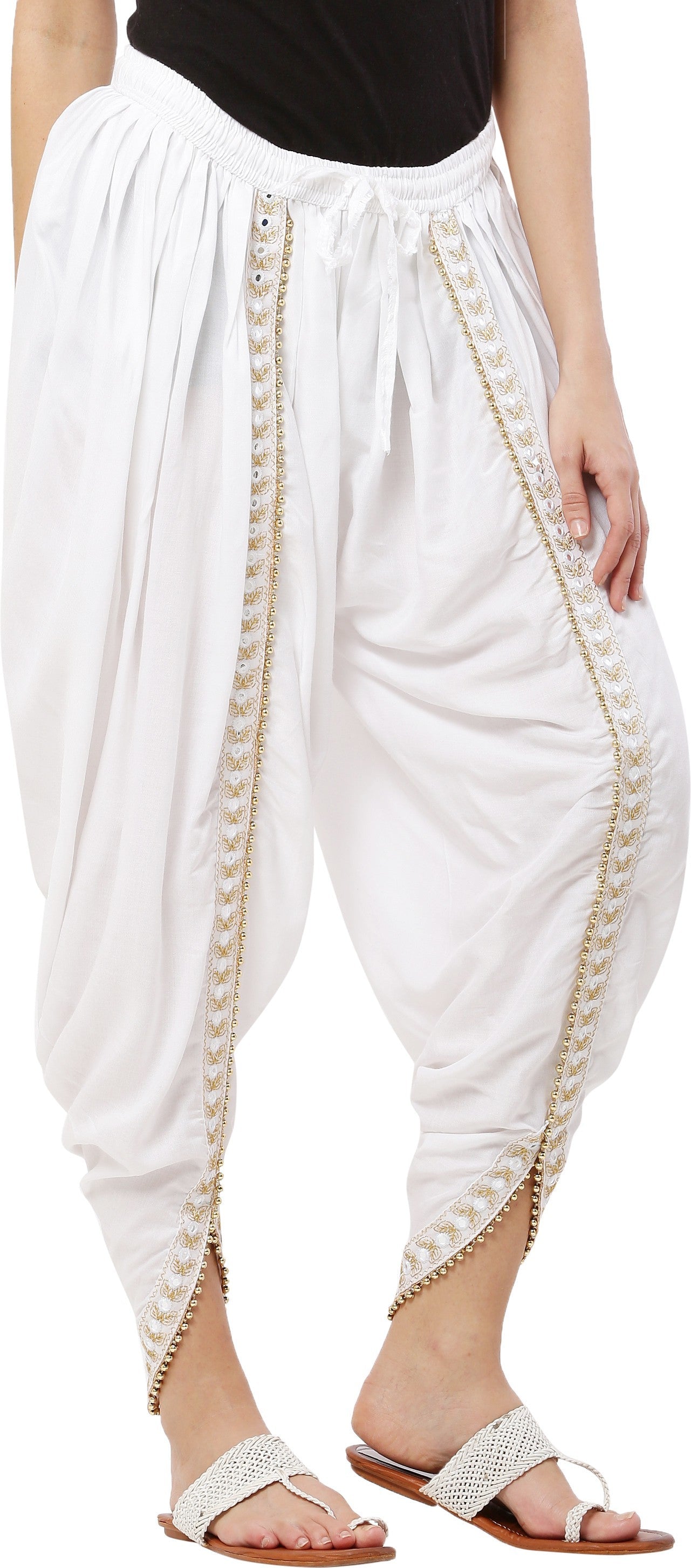PAVONINE White Color Embellished Beetel Rayon Fabric Patiala For Women & Girls | Grocsy