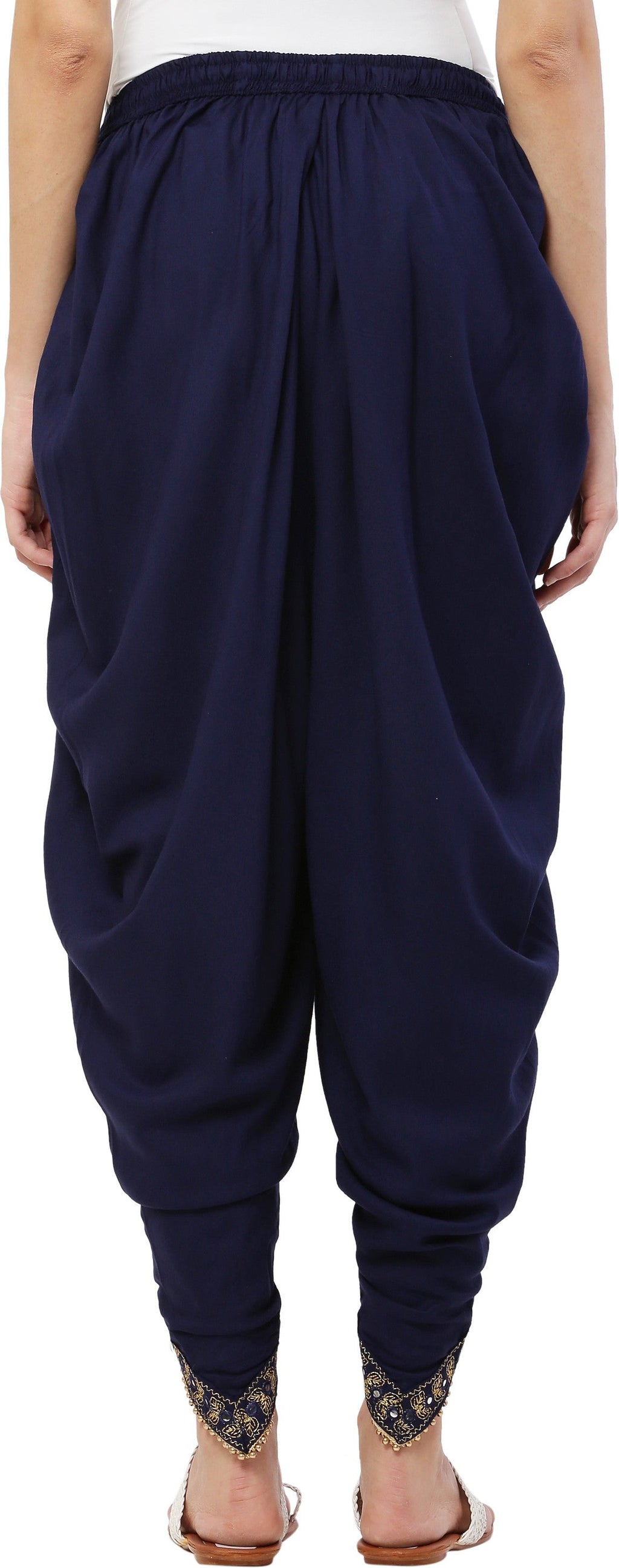 PAVONINE Navy Blue Color Embellished Beetel Rayon Fabric Patiala For Women & Girls | Grocsy