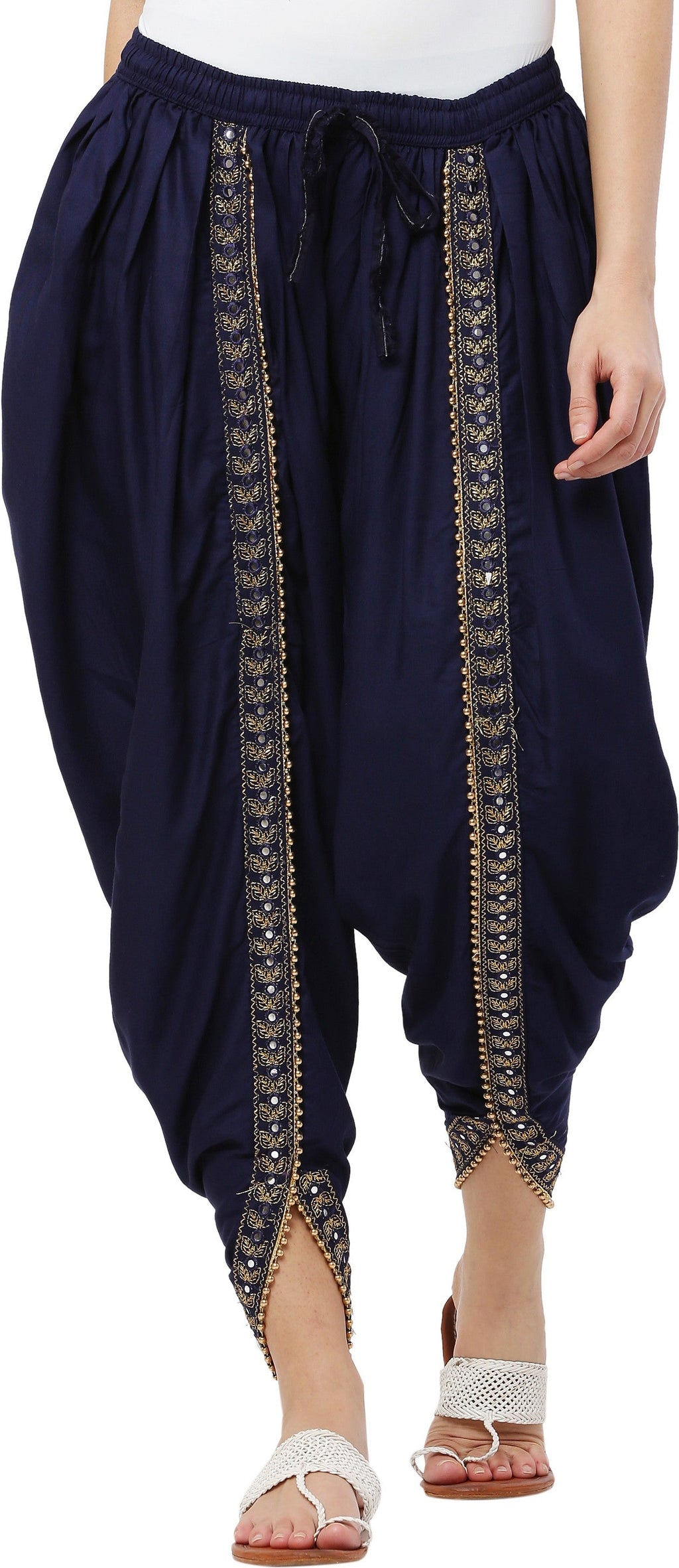 PAVONINE Navy Blue Color Embellished Beetel Rayon Fabric Patiala For Women & Girls | Grocsy