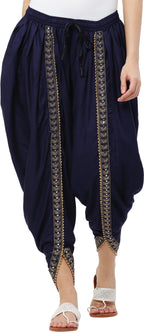PAVONINE Navy Blue Color Embellished Beetel Rayon Fabric Patiala For Women & Girls | Grocsy