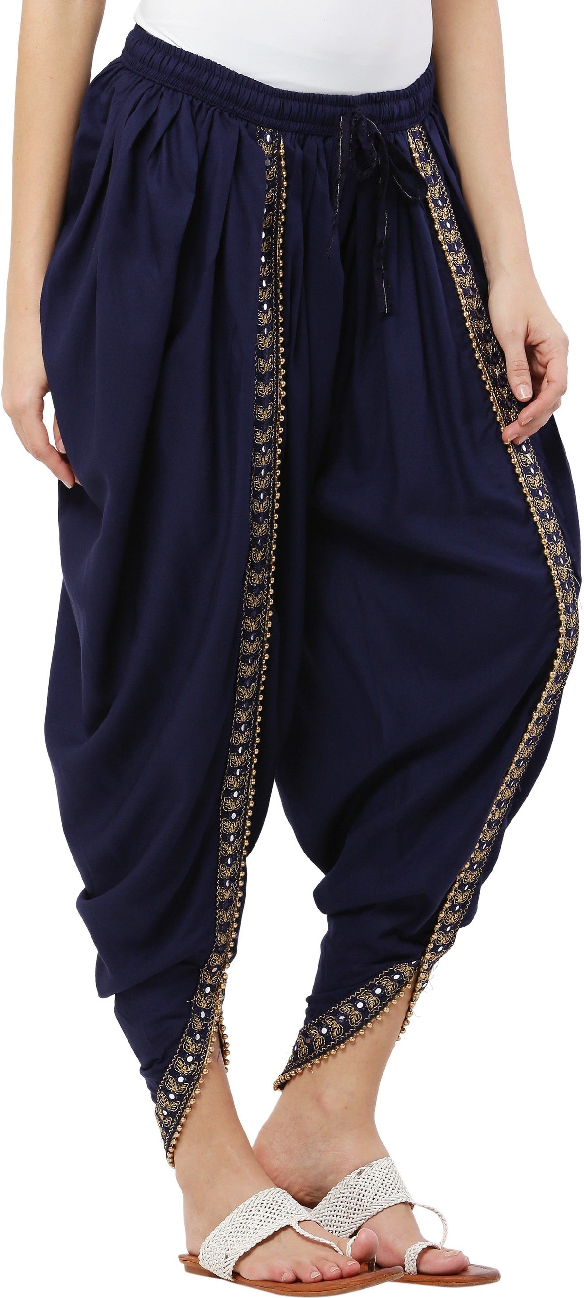 PAVONINE Navy Blue Color Embellished Beetel Rayon Fabric Patiala For Women & Girls | Grocsy