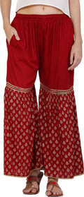 PAVONINE Maroon Color 3-Panels Sequence Printed Flared Sharara For Women & Girls | Grocsy