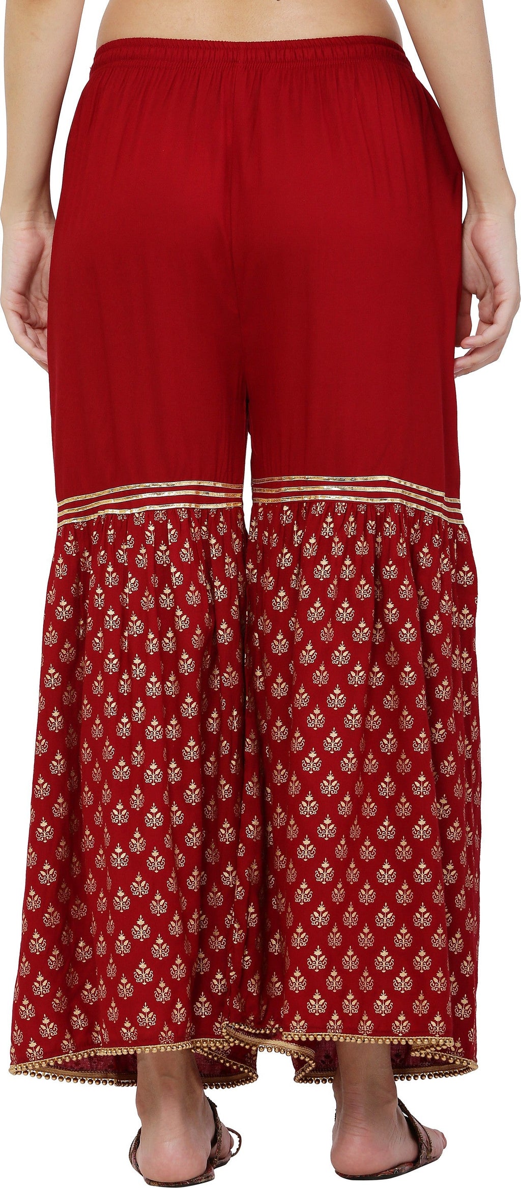 PAVONINE Maroon Color 3-Panels Sequence Printed Flared Sharara For Women & Girls | Grocsy