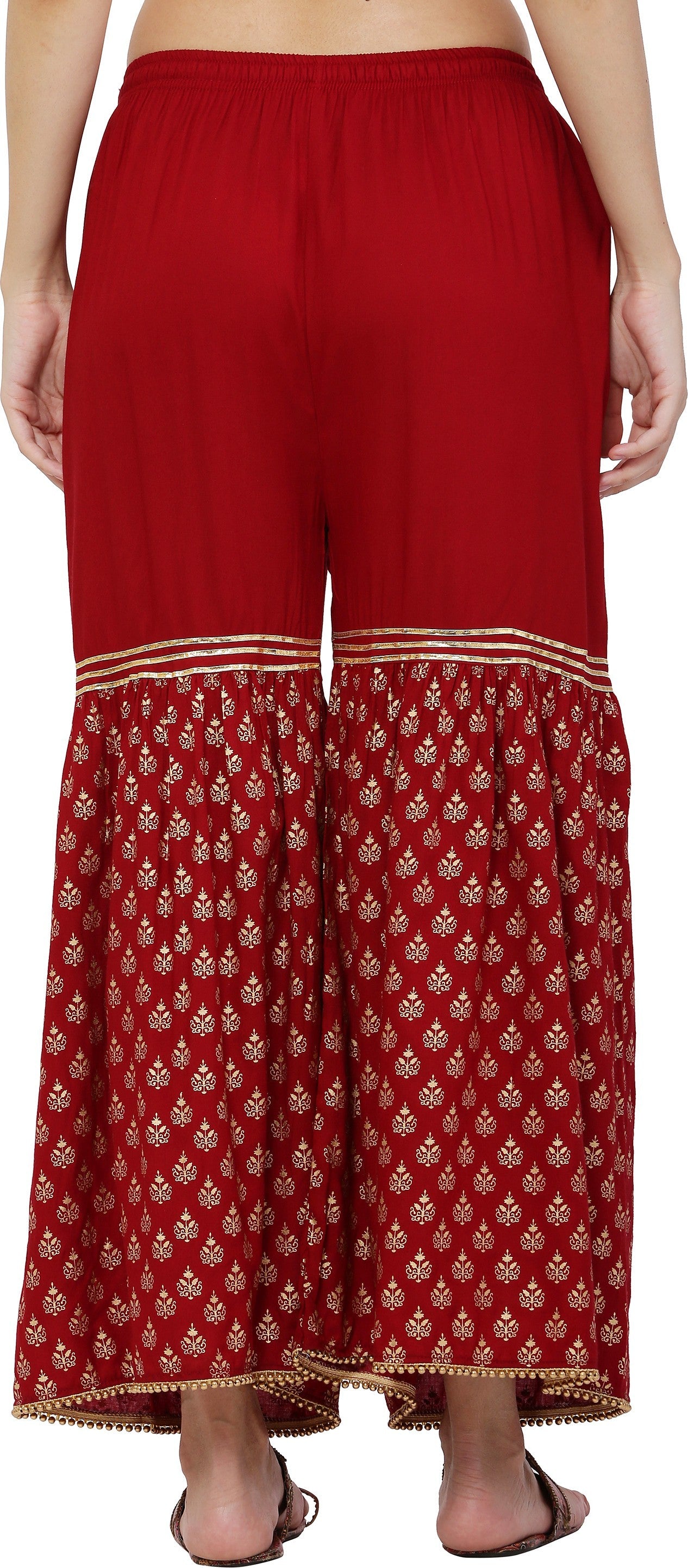 PAVONINE Maroon Color 3-Panels Sequence Printed Flared Sharara For Women & Girls | Grocsy