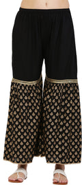 PAVONINE Black Color 3-Panels Sequence Printed Flared Sharara For Women & Girls | Grocsy