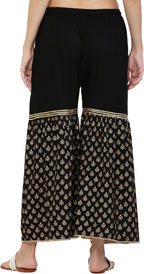 PAVONINE Black Color 3-Panels Sequence Printed Flared Sharara For Women & Girls | Grocsy