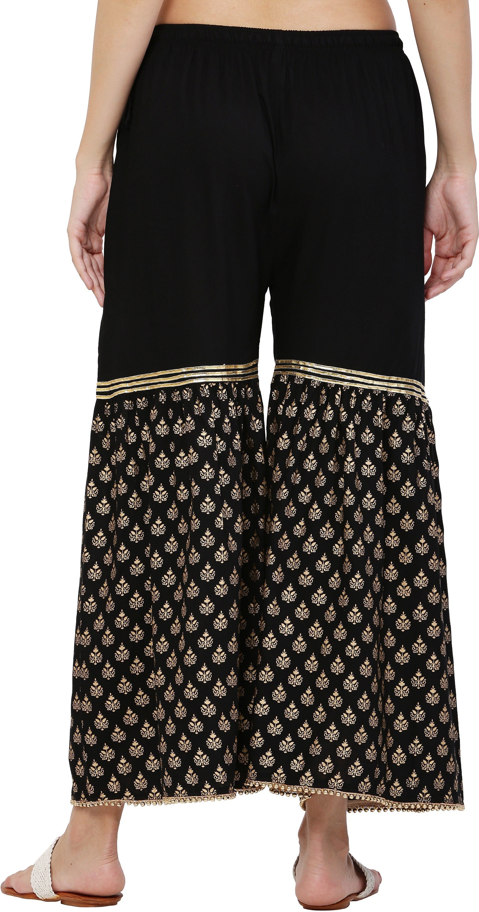 PAVONINE Black Color 3-Panels Sequence Printed Flared Sharara For Women & Girls | Grocsy