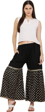 PAVONINE Black Color 3-Panels Sequence Printed Flared Sharara For Women & Girls | Grocsy