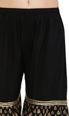 PAVONINE Black Color 3-Panels Sequence Printed Flared Sharara For Women & Girls | Grocsy