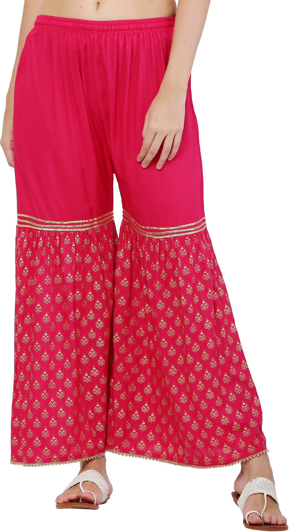 PAVONINE Rani Color 3-Panels Sequence Printed Flared Sharara For Women & Girls | Grocsy