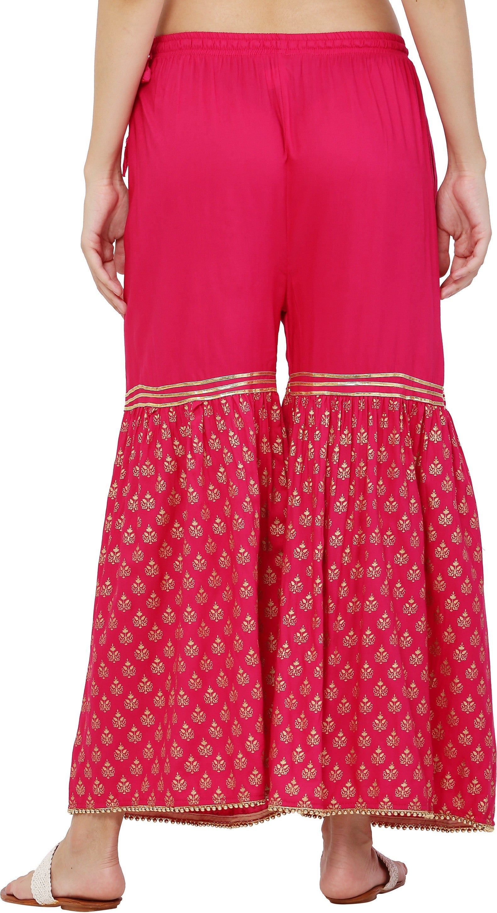 PAVONINE Rani Color 3-Panels Sequence Printed Flared Sharara For Women & Girls | Grocsy
