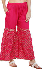 PAVONINE Rani Color 3-Panels Sequence Printed Flared Sharara For Women & Girls | Grocsy