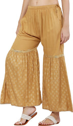 PAVONINE Beige Color 3-Panels Sequence Printed Flared Sharara For Women & Girls | Grocsy